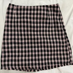Chic Black and Pink Plaid Tweed Women's Skirt